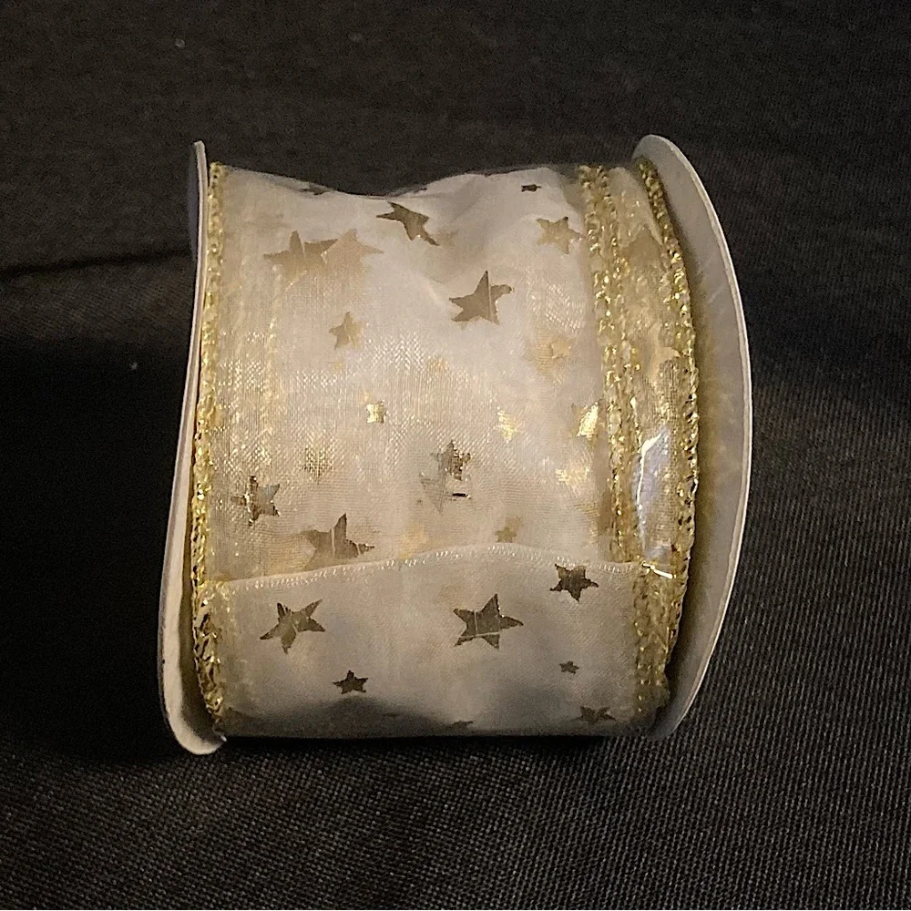 ⭐️ IKEA Julen White And Gold Star Pattern Ribbon 2” x 324”
